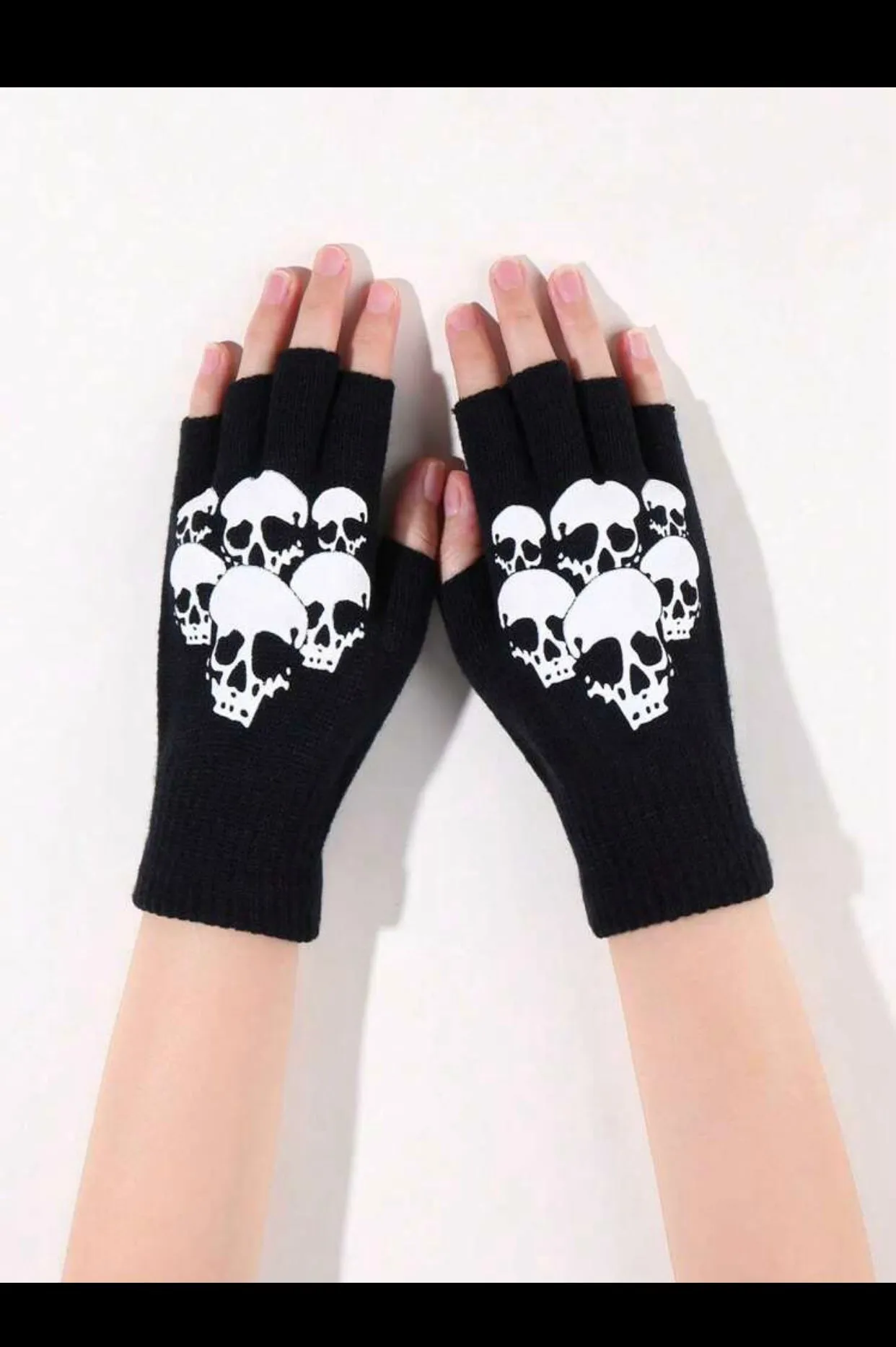 1 pair Men/Women fingerless knit Gloves with shull print (imp)