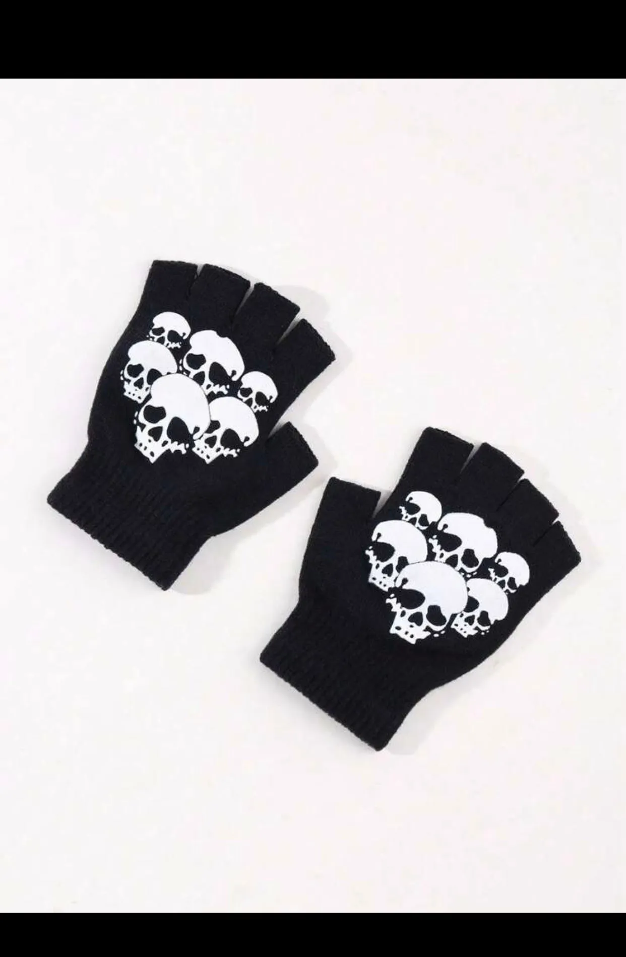 1 pair Men/Women fingerless knit Gloves with shull print (imp)