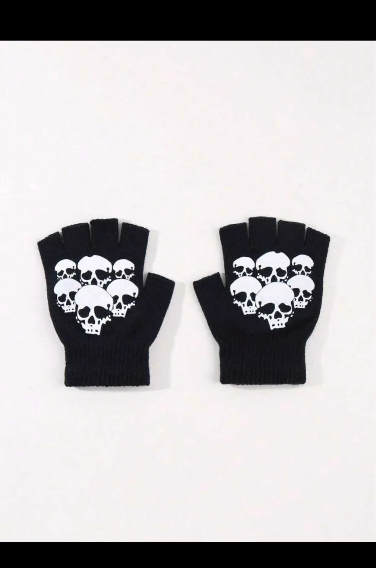 1 pair Men/Women fingerless knit Gloves with shull print (imp)