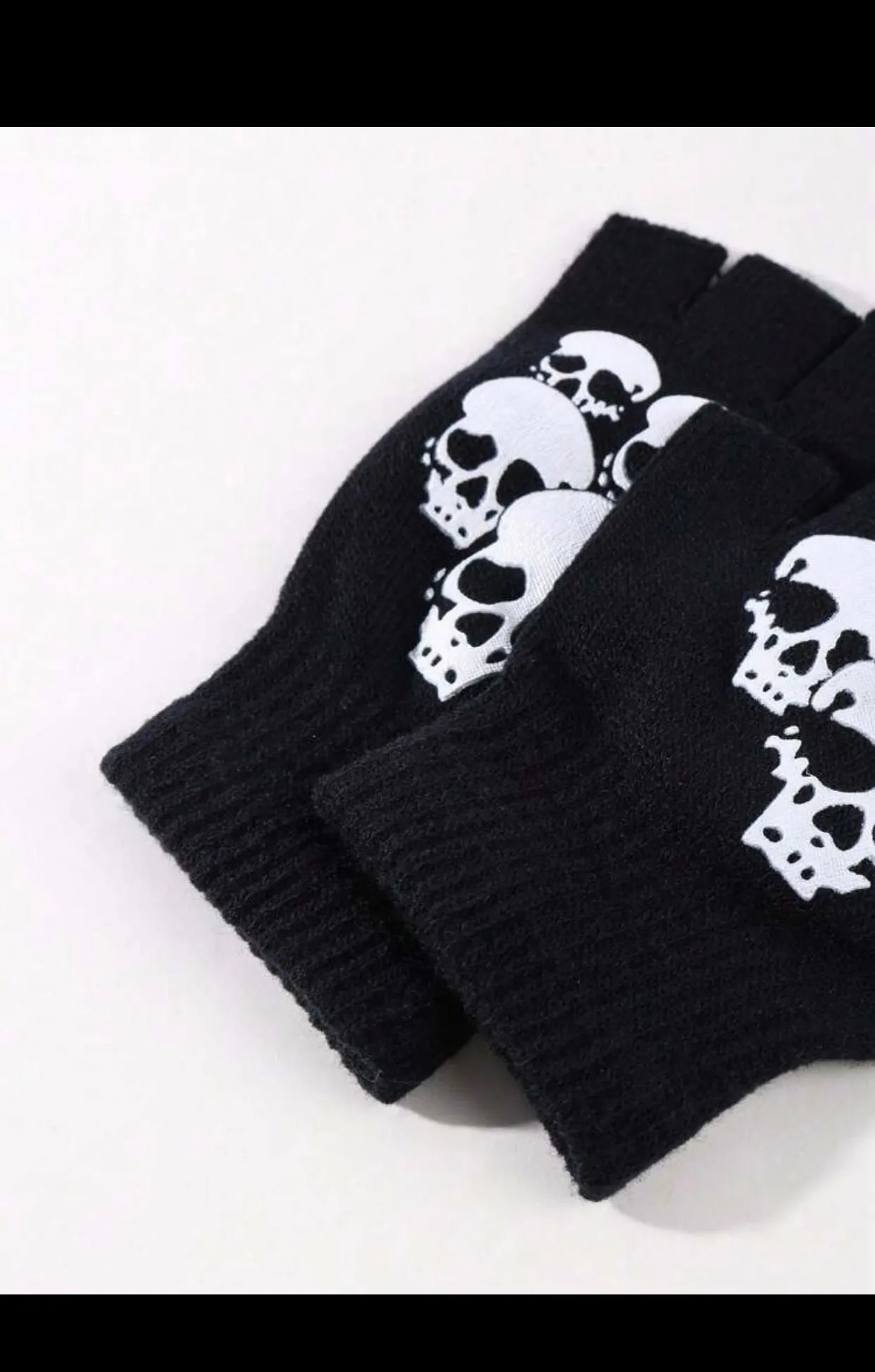 1 pair Men/Women fingerless knit Gloves with shull print (imp)