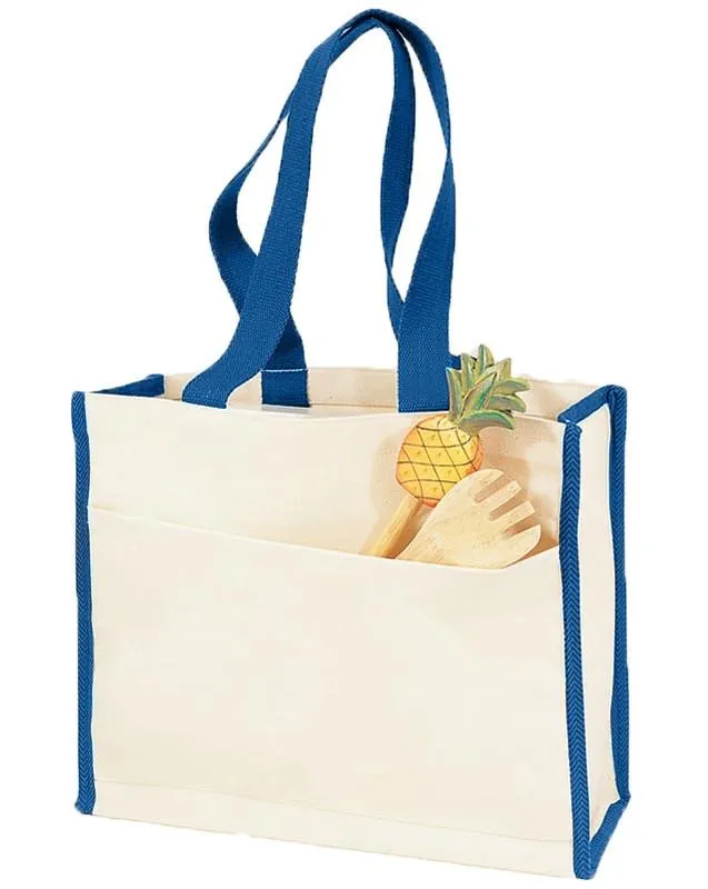 12 ct Heavy Canvas Tote Bag with Colored Trim - By Dozen