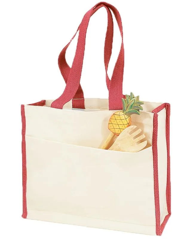 12 ct Heavy Canvas Tote Bag with Colored Trim - By Dozen