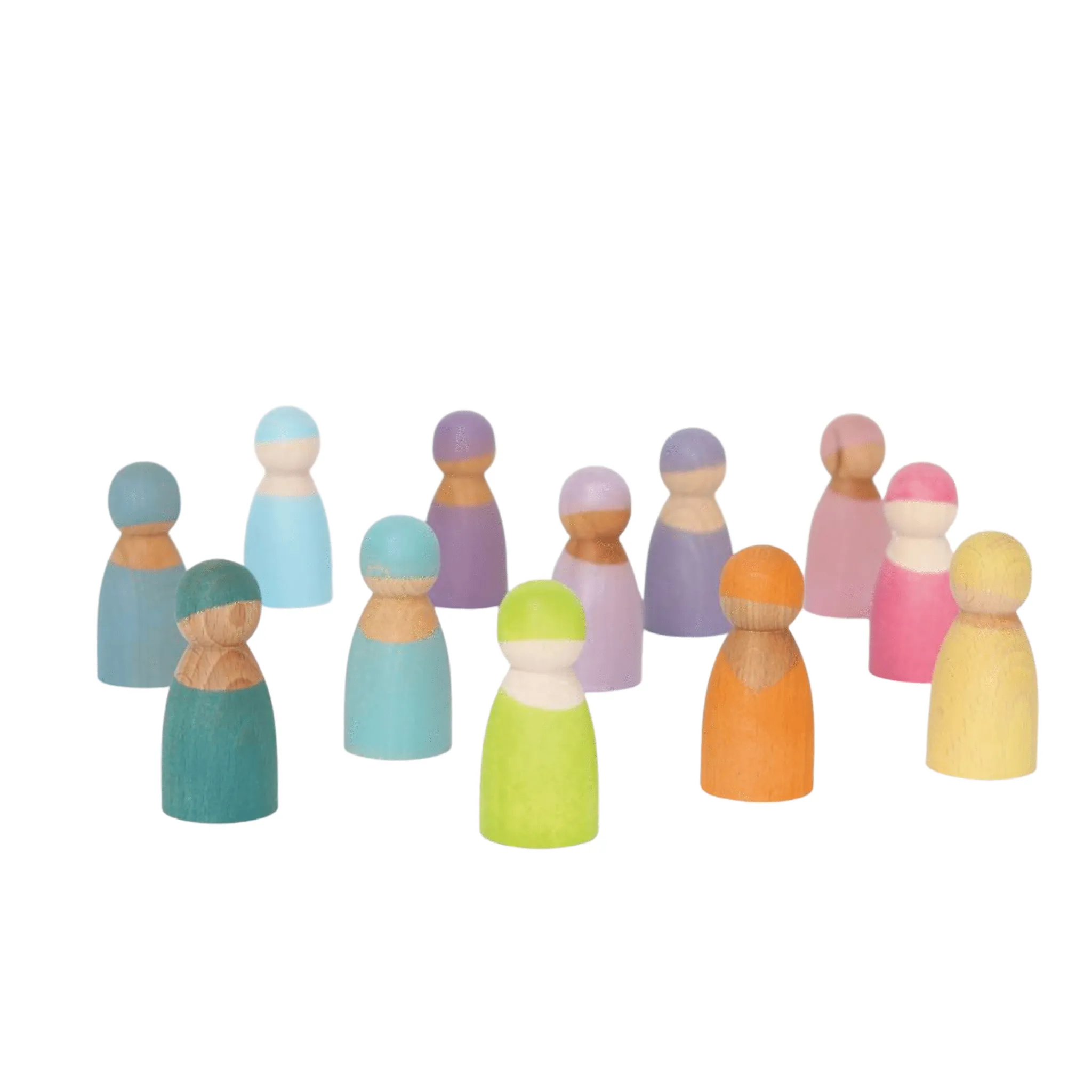 12 Pastel Wooden Peg Dolls