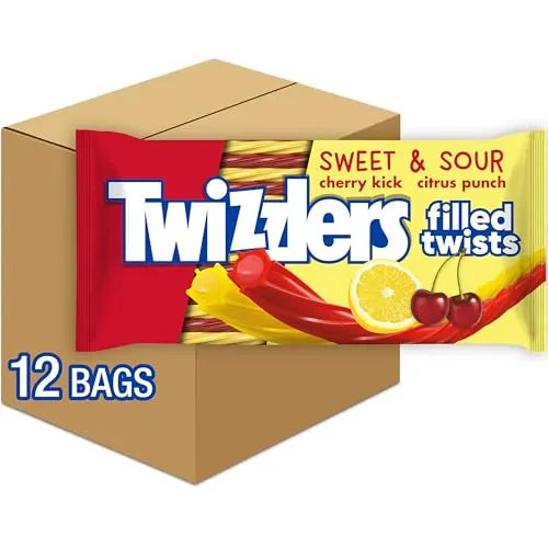 12pk TWIZZLERS Filled Twists Sweet and Sour Candy Bags, 11 oz (12 Count)