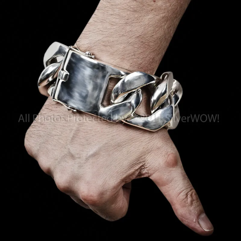 40mm Huge Mens Silver Curb Bracelet