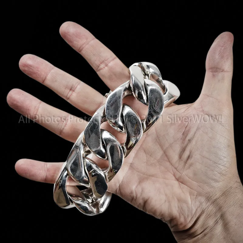 40mm Huge Mens Silver Curb Bracelet