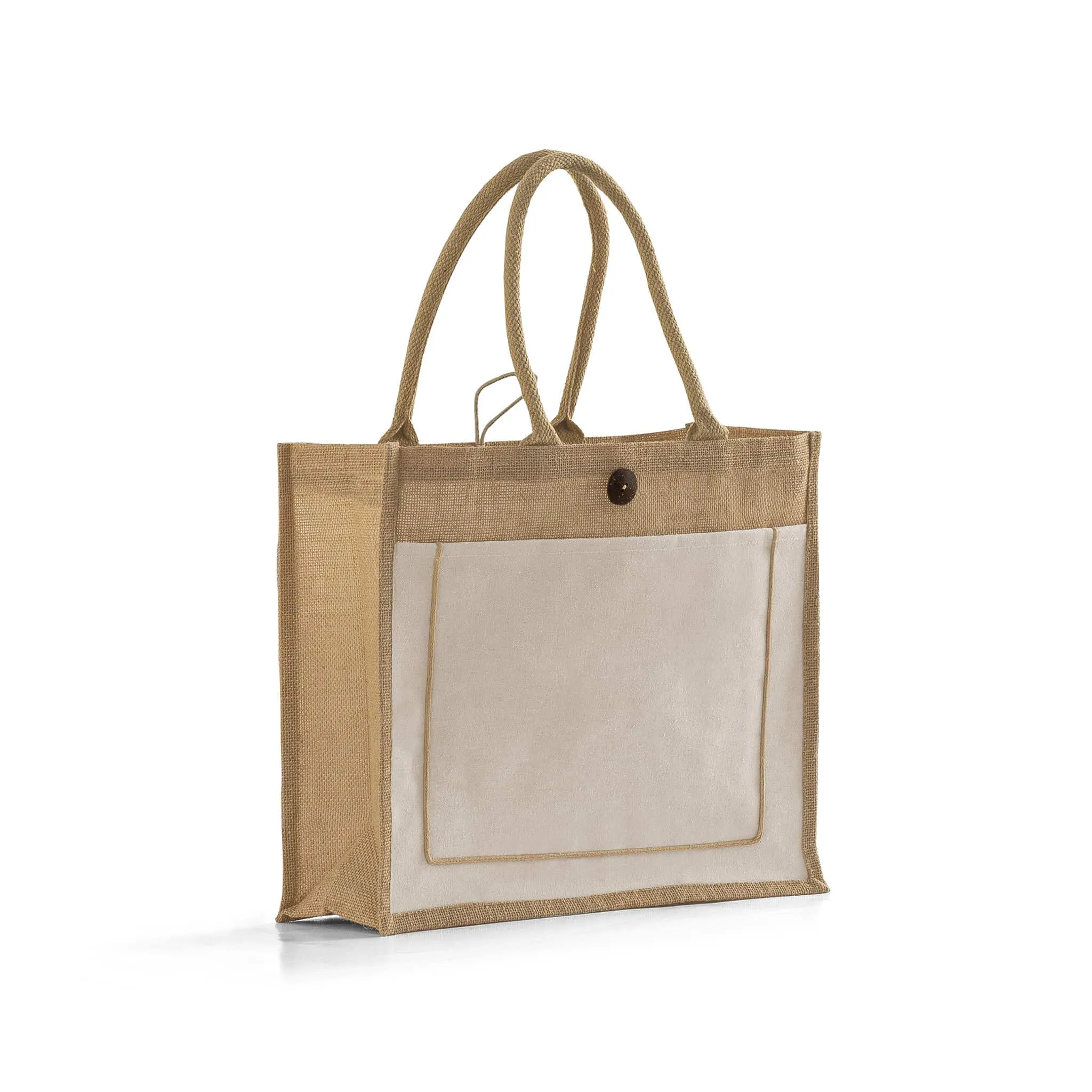 6 ct Milan Jute Tote Bags with Canvas Front Pocket - Pack of 6