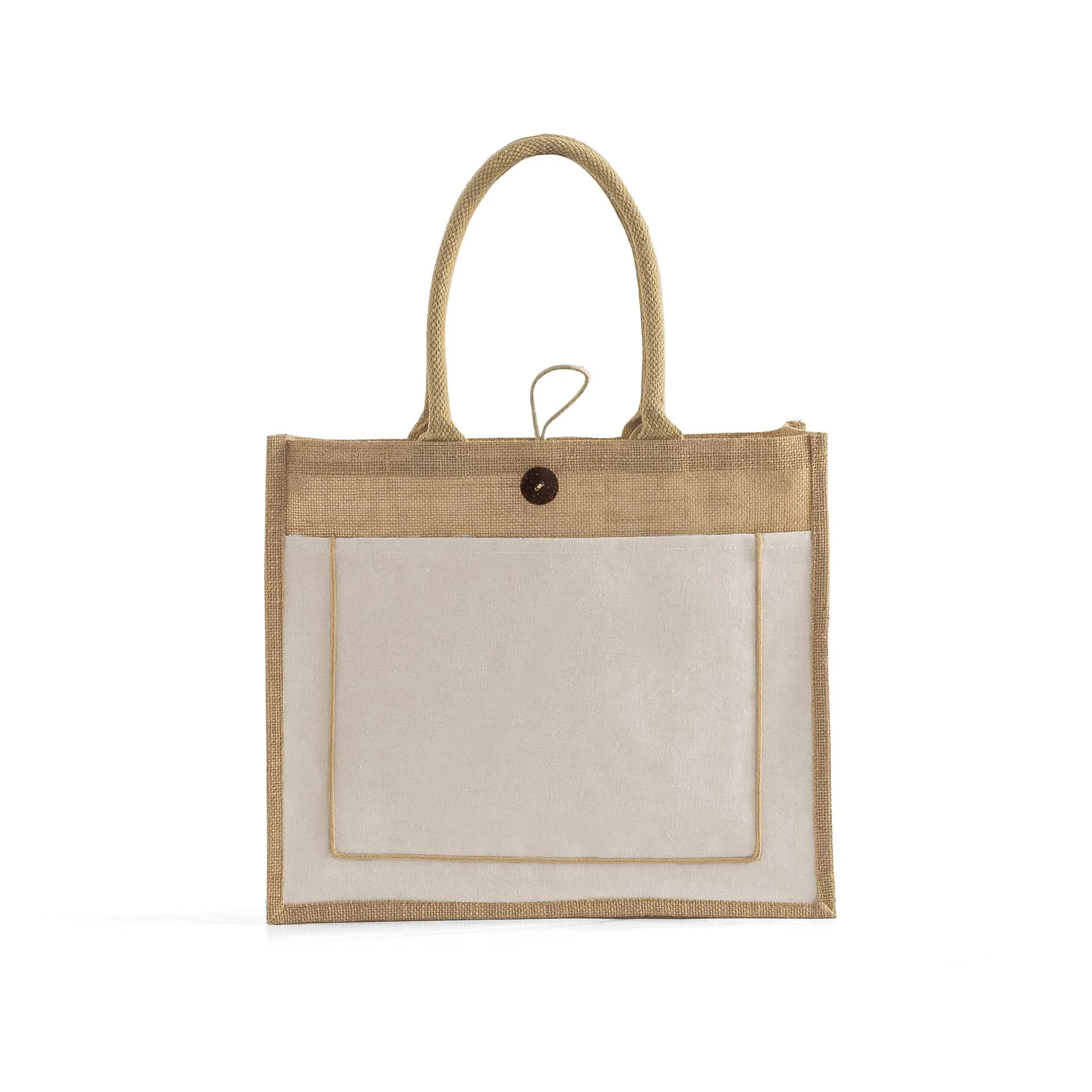 6 ct Milan Jute Tote Bags with Canvas Front Pocket - Pack of 6