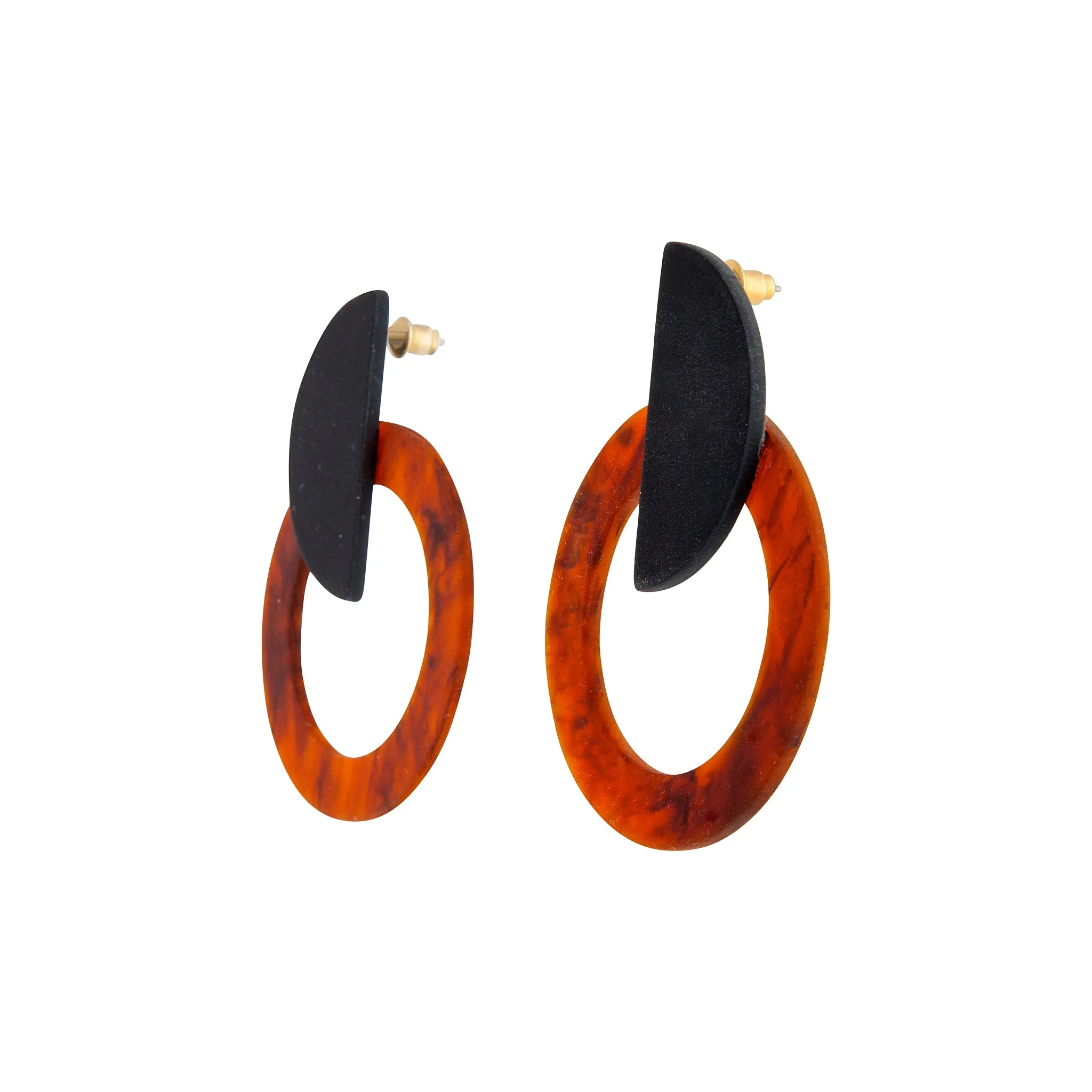 Acrylic Black Circle Crescent Earrings