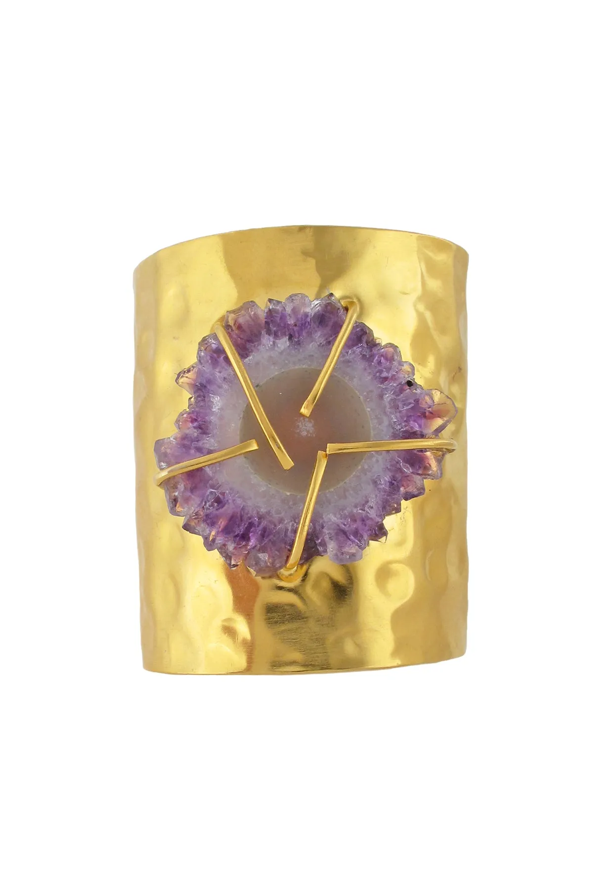 Amethyst Stalactite Hammered Gold Cuff