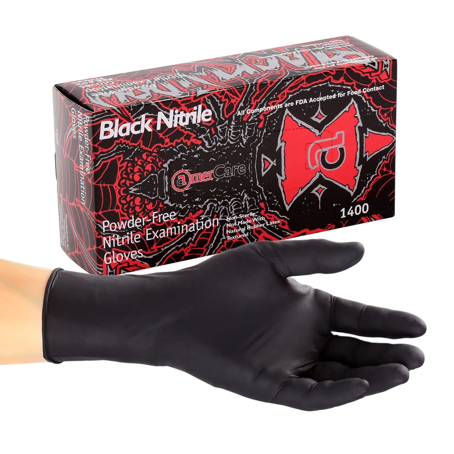 Black Widow Powder Free Nitrile Medical Exam Gloves, Case of 1,000 (XXL: 900)