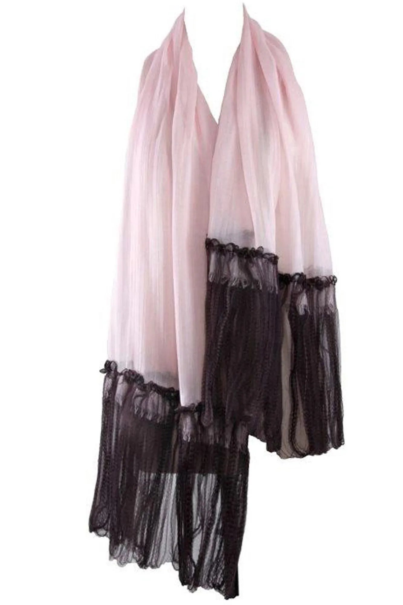 Blush and Black Frills Silk Cashmere Scarf