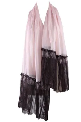 Blush and Black Frills Silk Cashmere Scarf