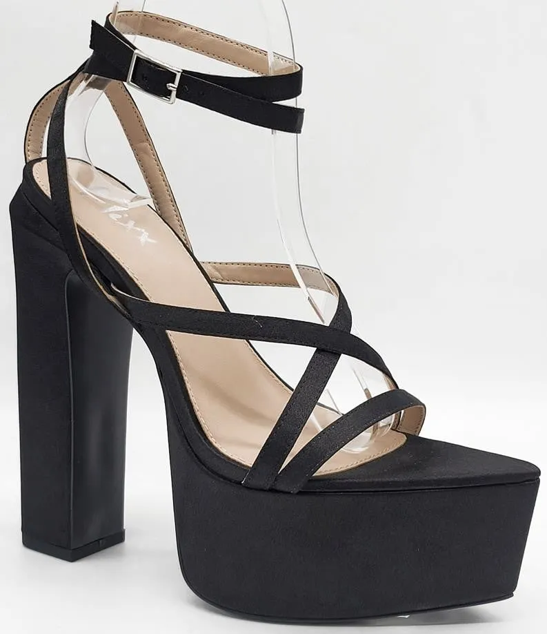 Bold Move Black Chunky Strap Heels