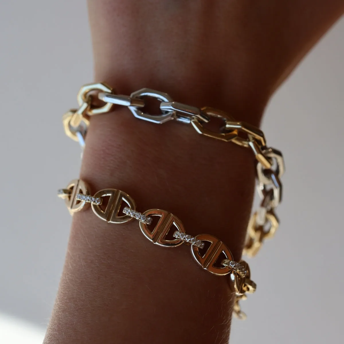 Bold Solid Gold Mariner Link & Diamond Bracelet