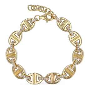 Bold Solid Gold Mariner Link & Diamond Bracelet