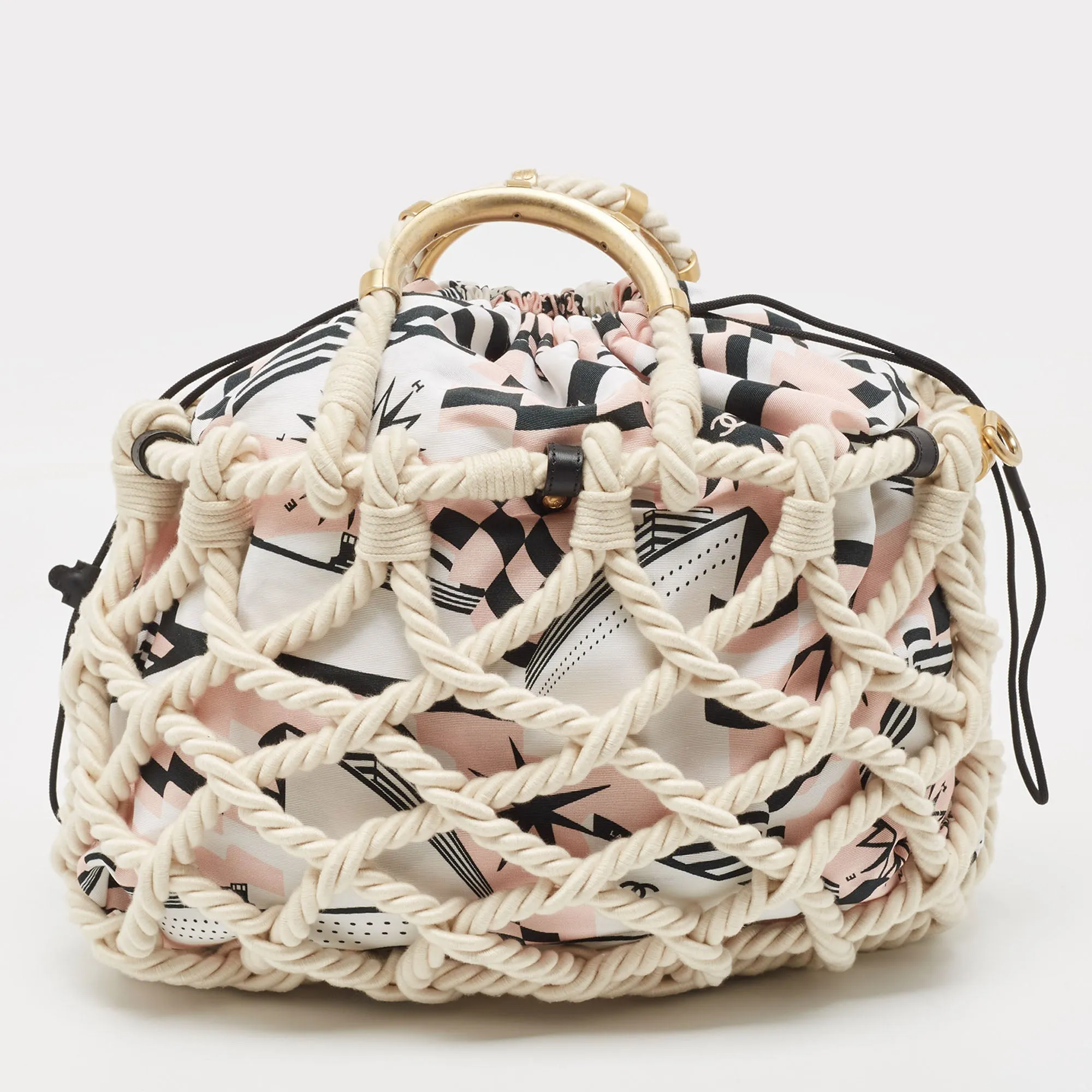 CHANEL Multicolor Printed Fabric and Rope Shopper Tote