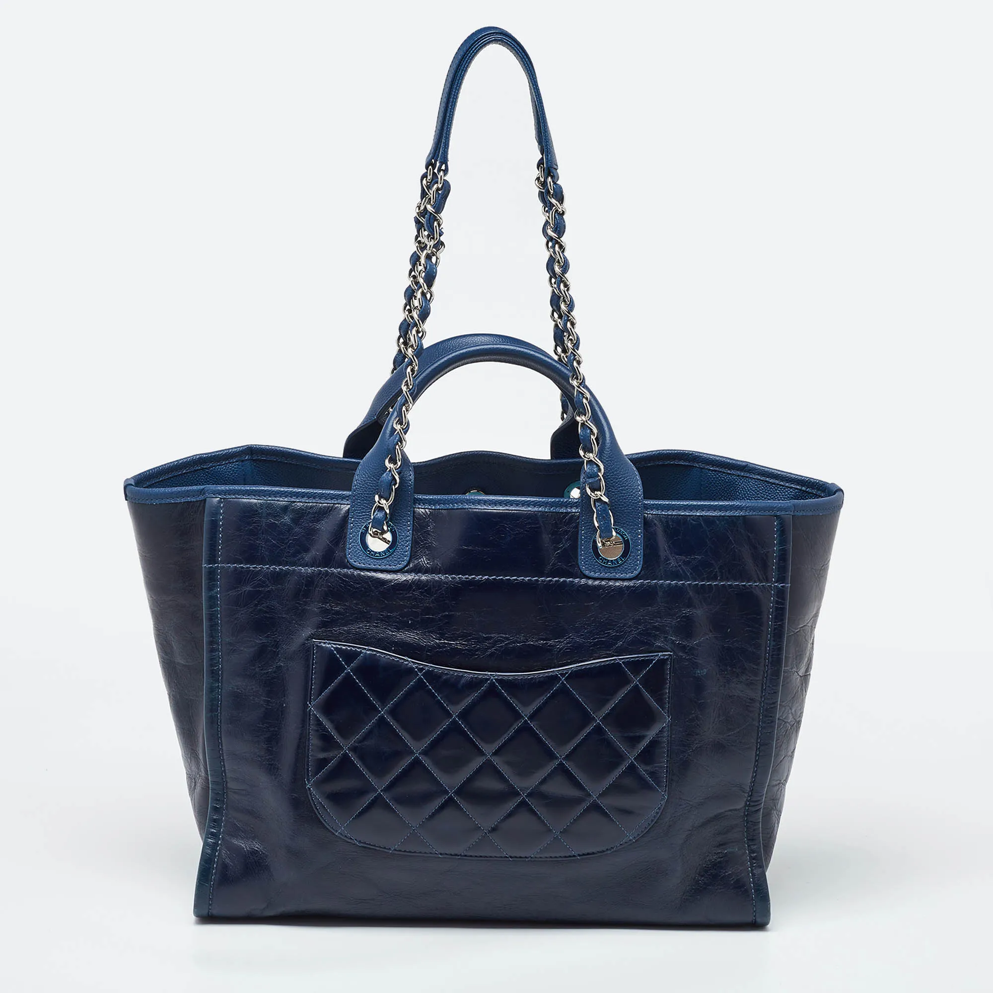 CHANEL Navy Blue Leather Large Deauville Tote