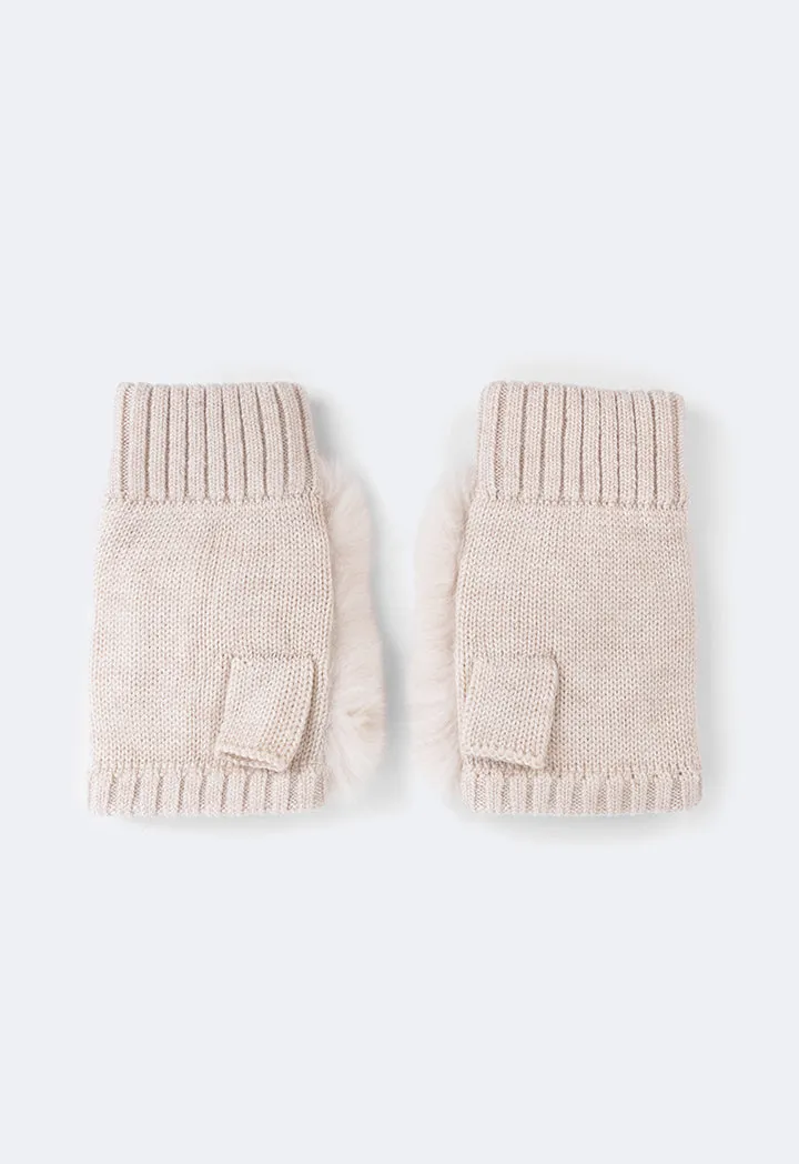 Choice Rabbit Hair Fingerless Gloves Beige