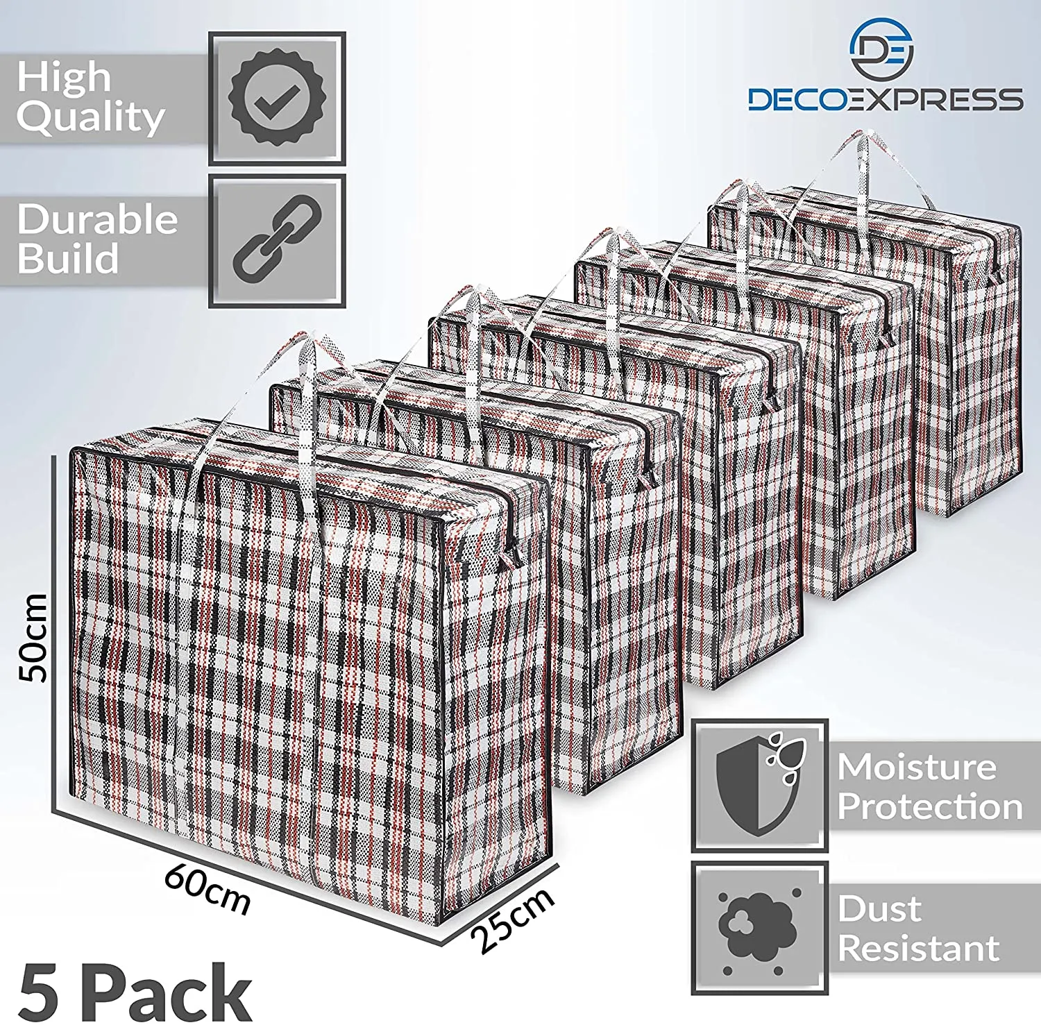 DECO EXPRESS Pack of 5 Large Heavy Duty Storage Bags