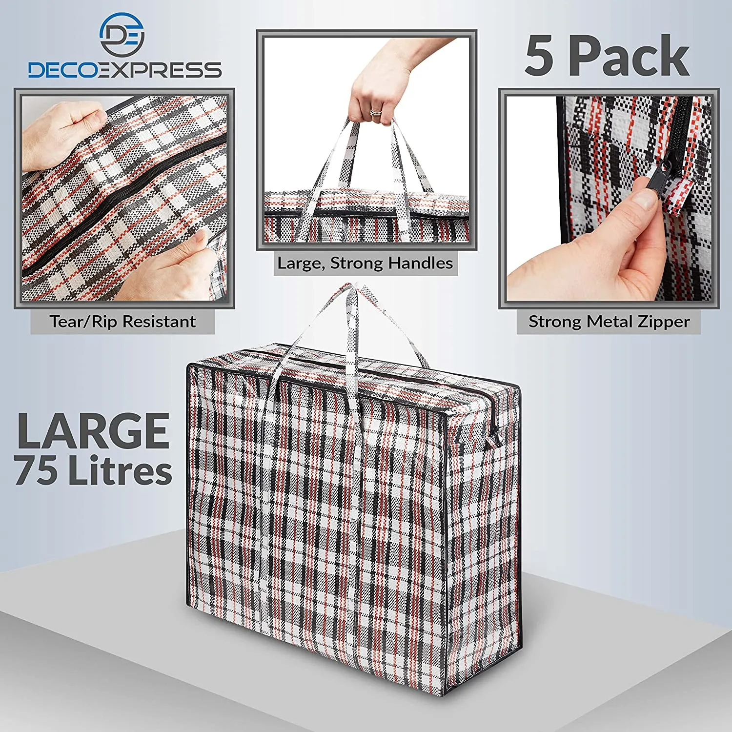 DECO EXPRESS Pack of 5 Large Heavy Duty Storage Bags