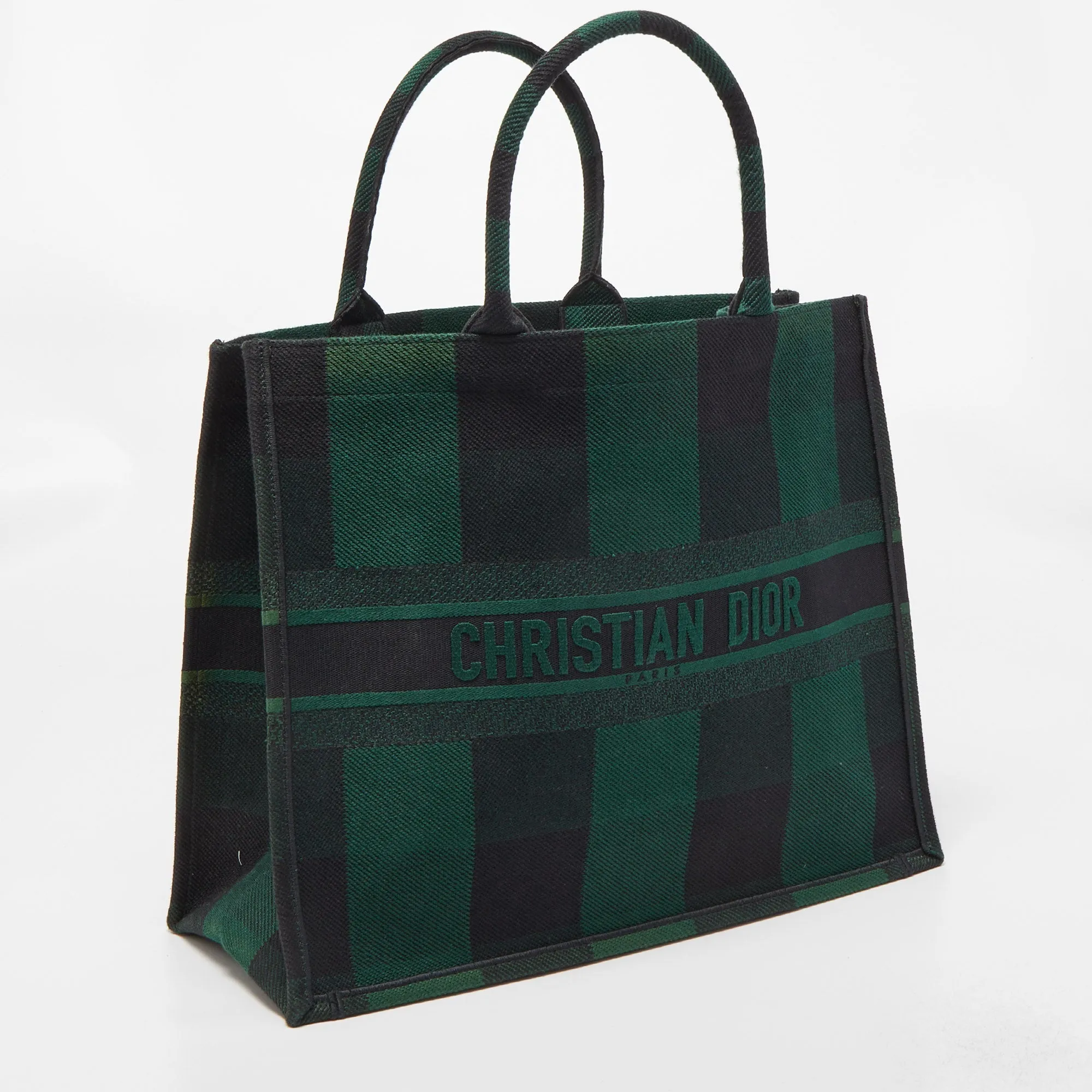 DIOR Black/Green Checkered Canvas Large Book Tote