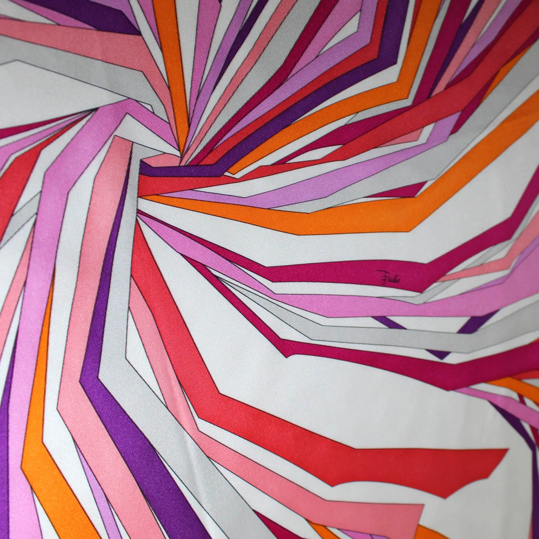 Emilio Pucci Silk Scarf Pink Orange Purple Design - Large Twill Silk Square Scarf