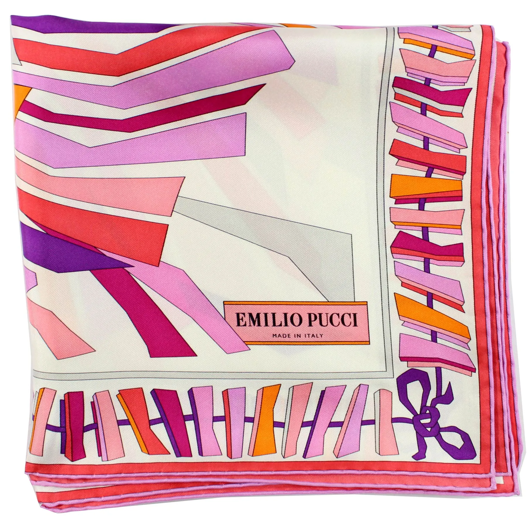 Emilio Pucci Silk Scarf Pink Orange Purple Design - Large Twill Silk Square Scarf