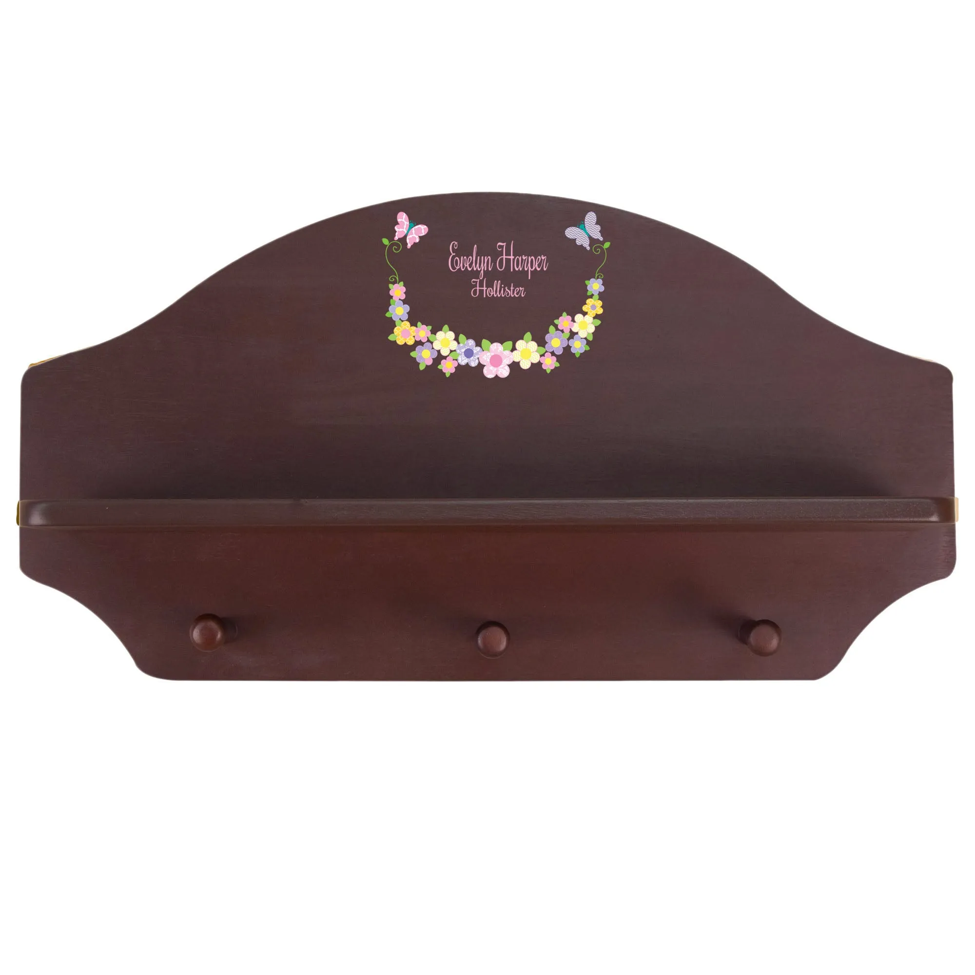 Espresso 3 Peg Wall Shelf - Pastel Butterfly Garland