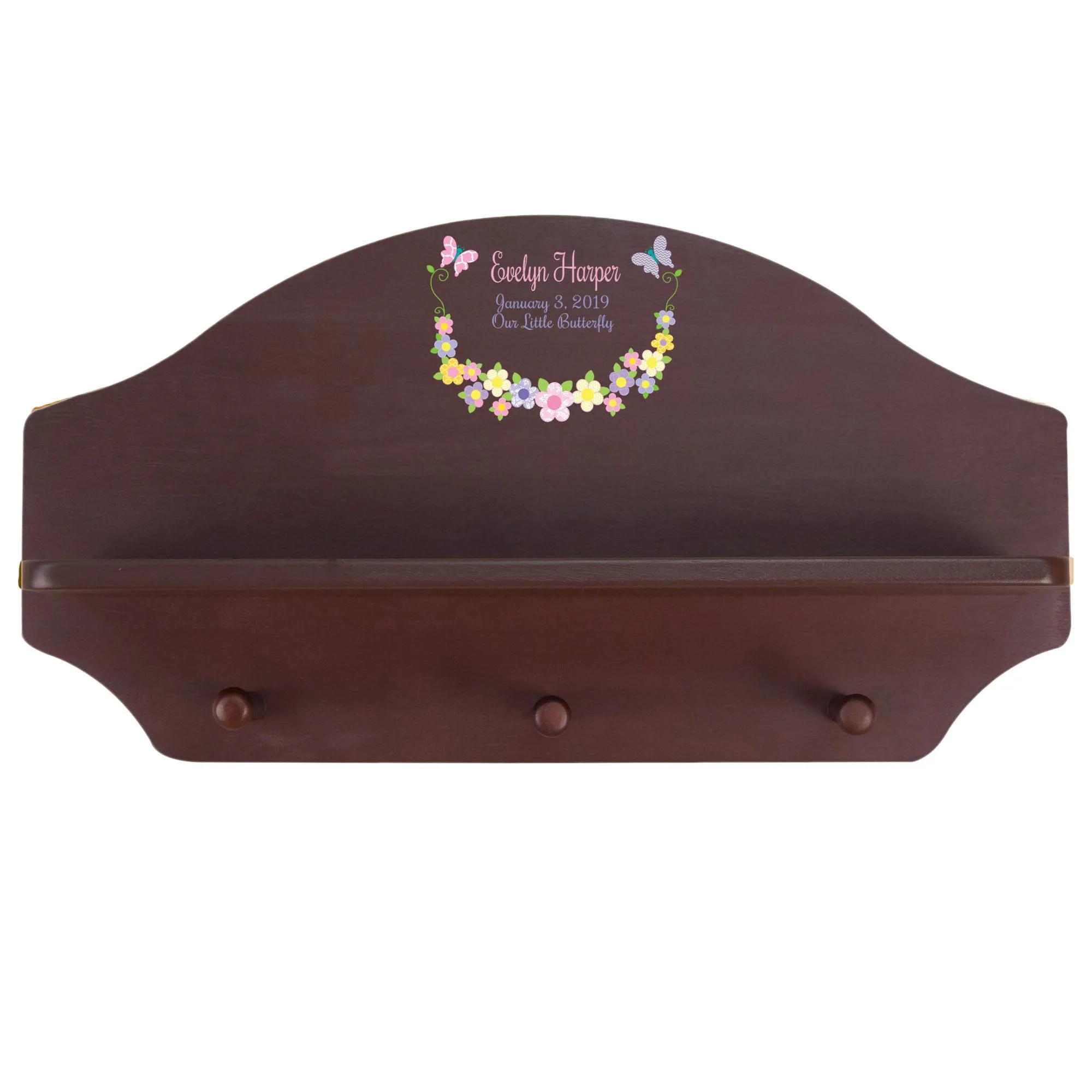 Espresso 3 Peg Wall Shelf - Pastel Butterfly Garland