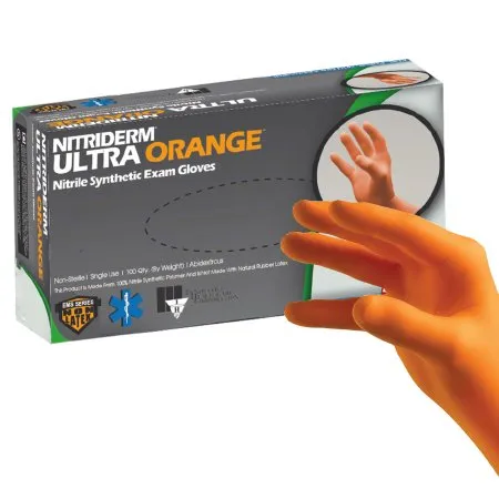 Exam Glove NitriDerm® Ultra Orange™ X-Large NonSterile Nitrile Standard Cuff Length Fully Textured Orange Fentanyl Tested - Innovative Healthcare Corp  Mfr# 199350