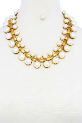 Fashion Multi Pearl Chunky Necklace And Earring