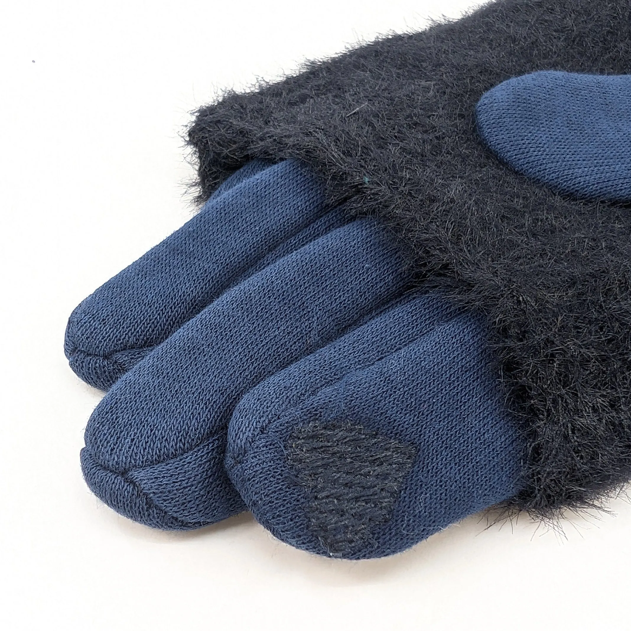 Faux Fur Two in One Gloves - Navy Blue