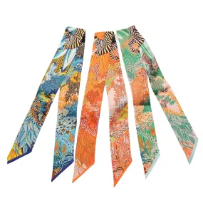 Floral Safari Silk Twilly Scarf Pure Mulberry Silk Skinny Scarf