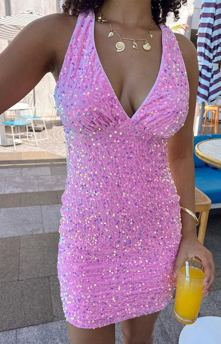 Franco Pink Sequin Mini Dress