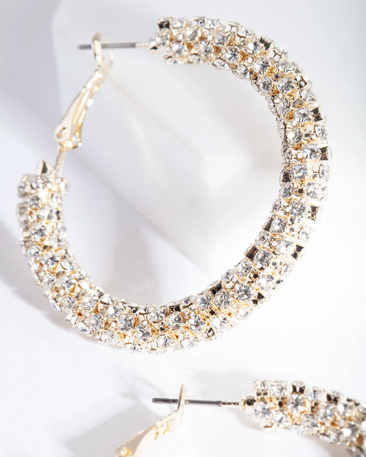 Gold Cup Chain Diamante Hoop Earrings