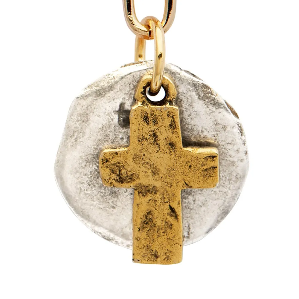 Golden Cross Silver Disc Pendant