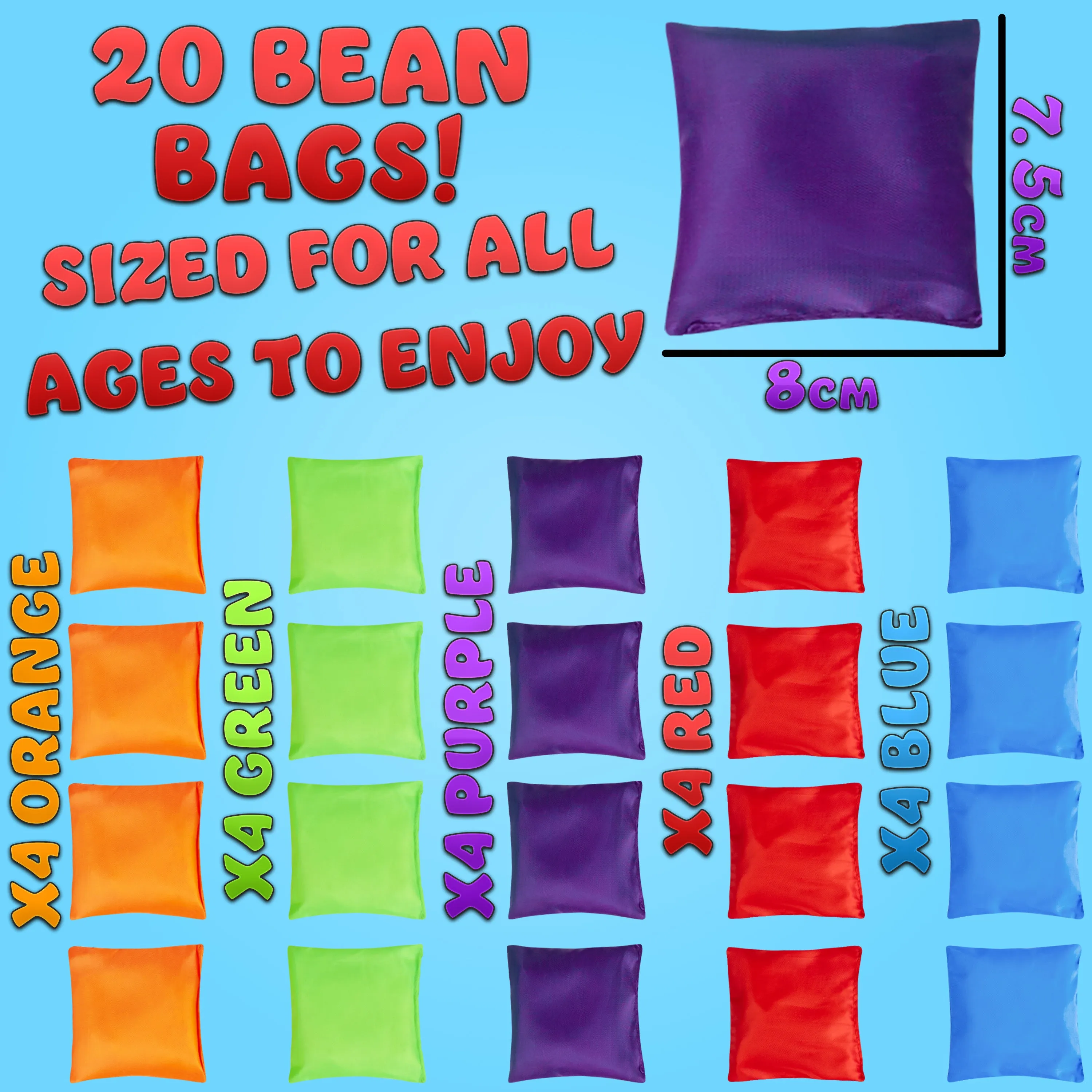 KreativeKraft Bean Bag Set for Kids, Colourful Throwing Bean Bags - PACK OF 20