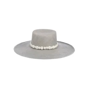 KYOTO WIDE BRIM STRAW HAT WITH TAGUA BEADS - GREY