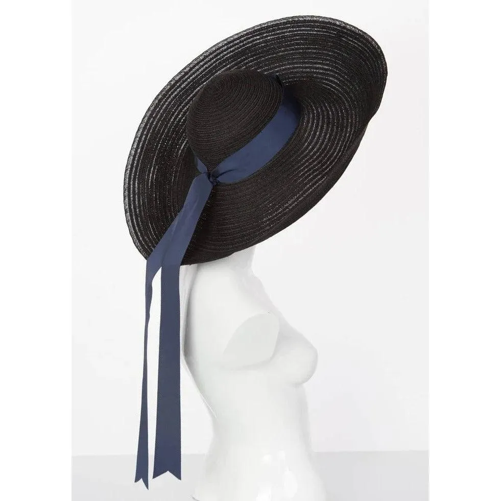 LANVIN ALBER ELBAZ Black Sun Hat Navy Ribbon Band, 2006