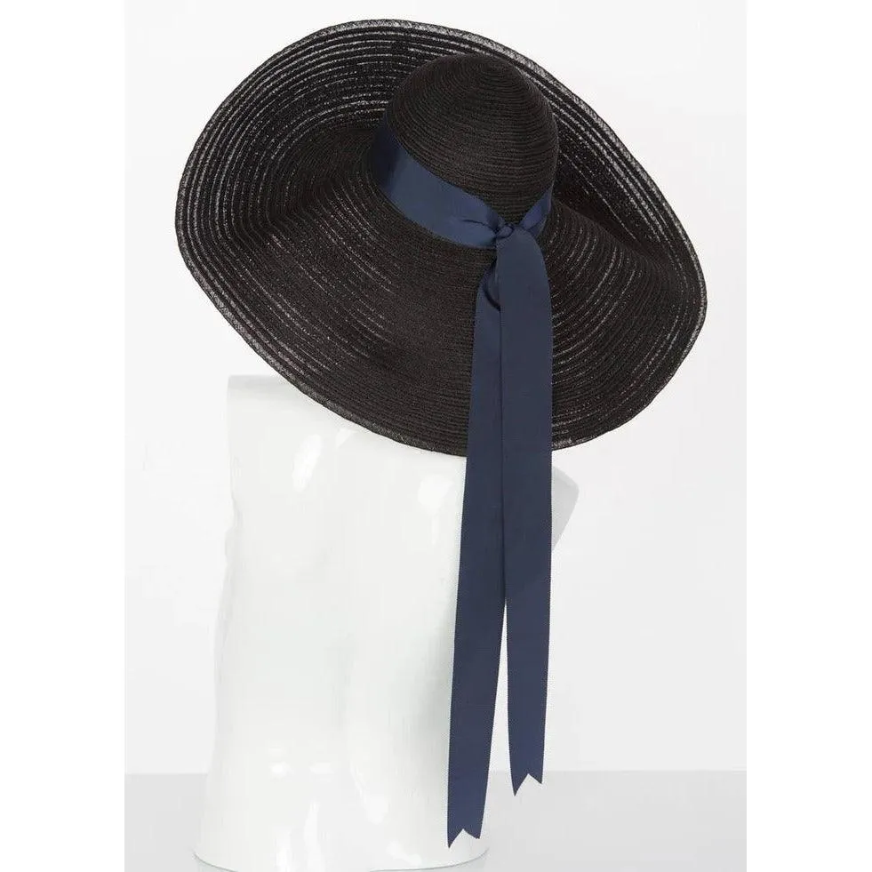 LANVIN ALBER ELBAZ Black Sun Hat Navy Ribbon Band, 2006