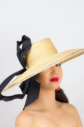 LUNA: Wide Brimmed Straw Braid Hat with Bow