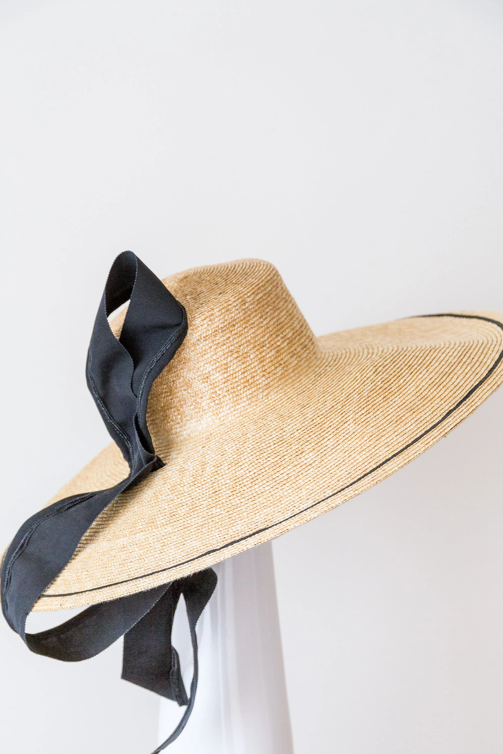 LUNA: Wide Brimmed Straw Braid Hat with Bow