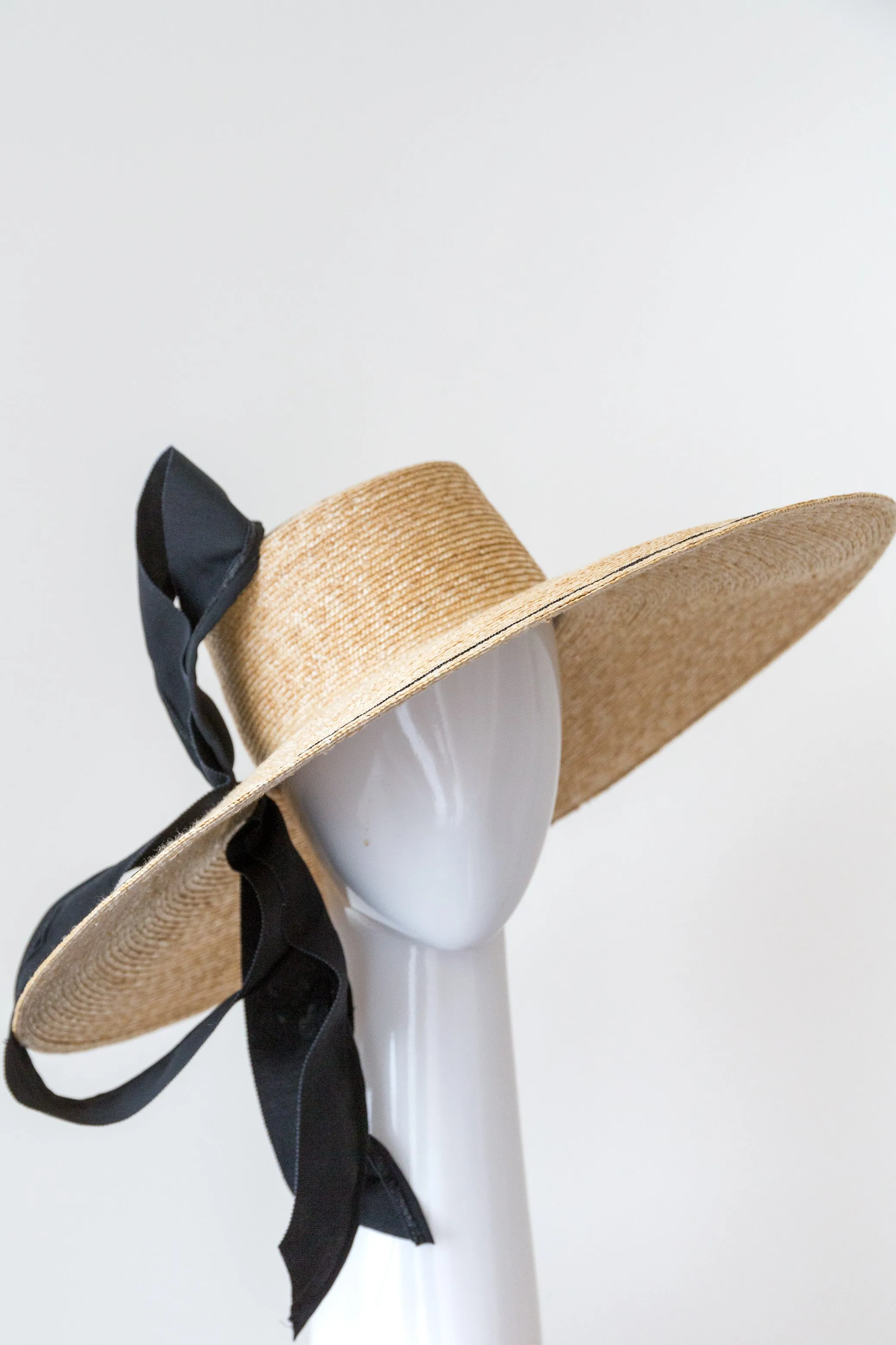 LUNA: Wide Brimmed Straw Braid Hat with Bow