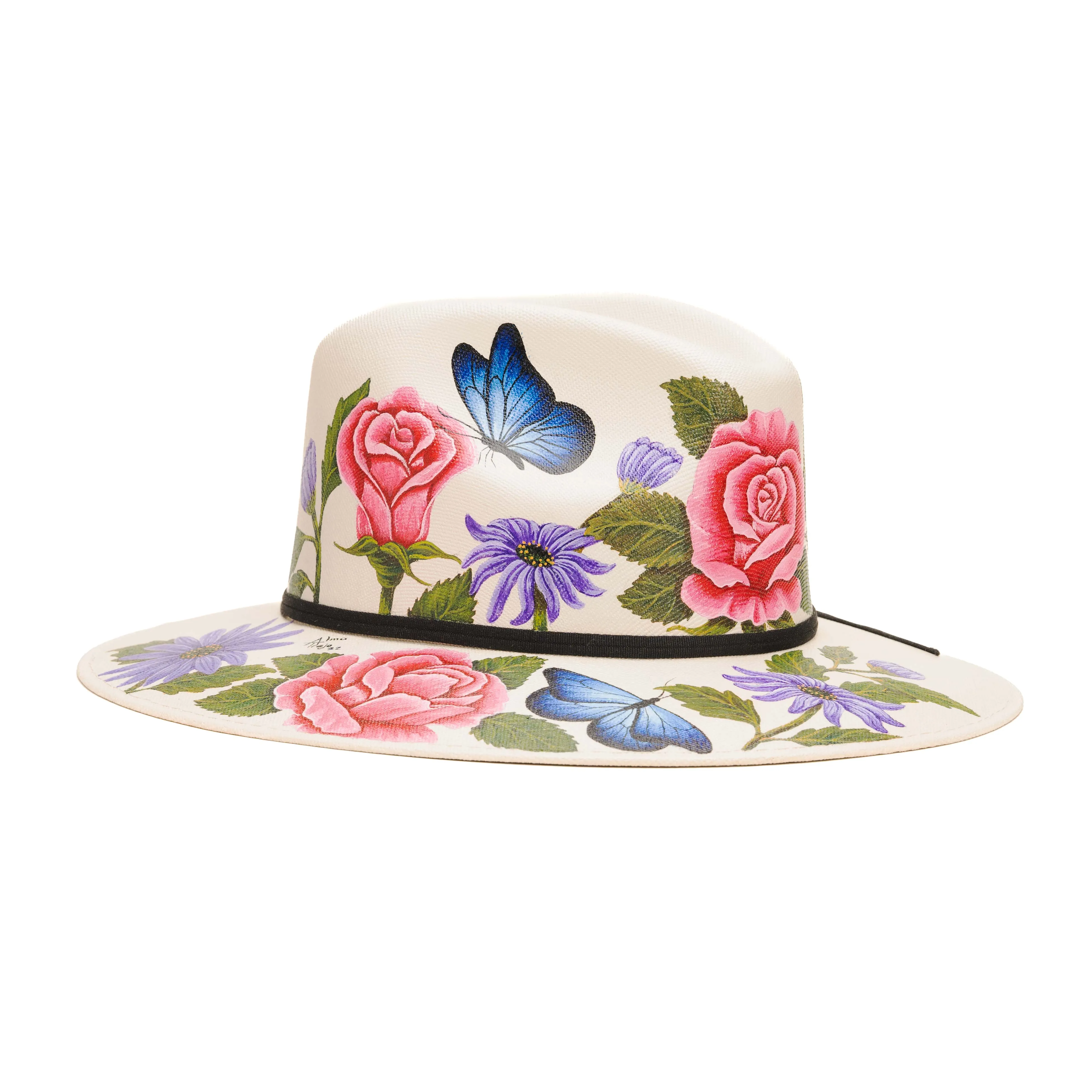 Medium Painted Hat Roses White