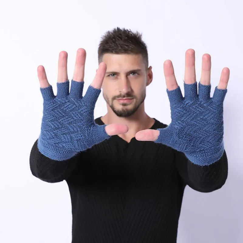 Men's Winter Woolen Knitted Fingerless Gloves