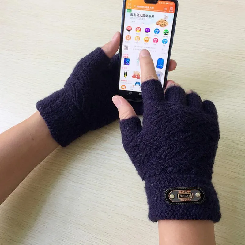 Men's Winter Woolen Knitted Fingerless Gloves