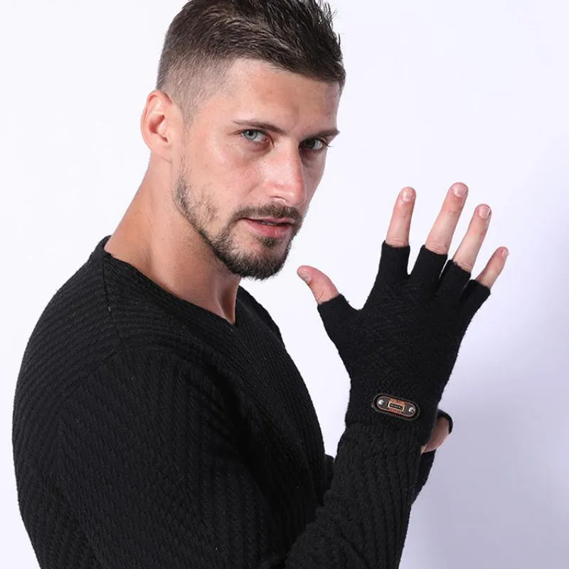 Men's Winter Woolen Knitted Fingerless Gloves