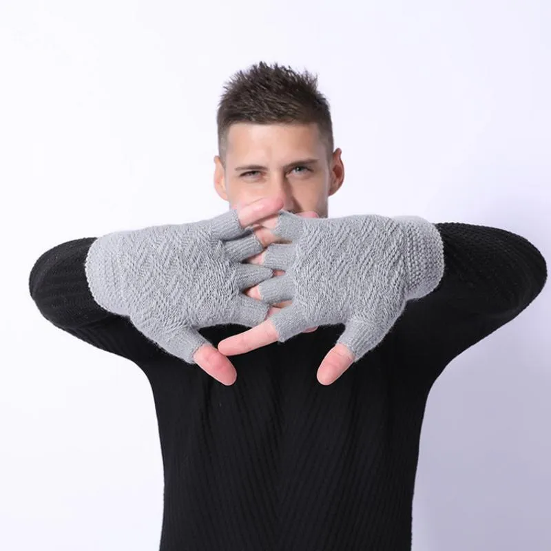 Men's Winter Woolen Knitted Fingerless Gloves