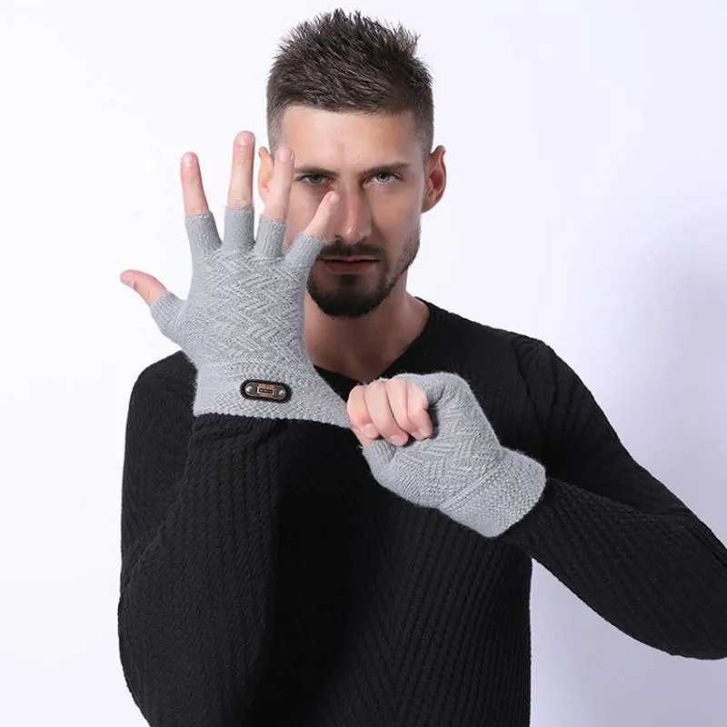 Men's Winter Woolen Knitted Fingerless Gloves